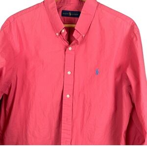 Ralph Lauren Mens XL Pink Long Sleeve Button Down Shirt Blue Pony Logo